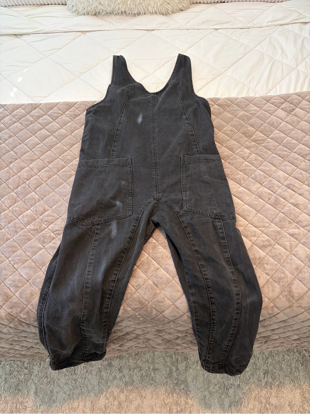 We The Free Washed Black Denim Utility Romper